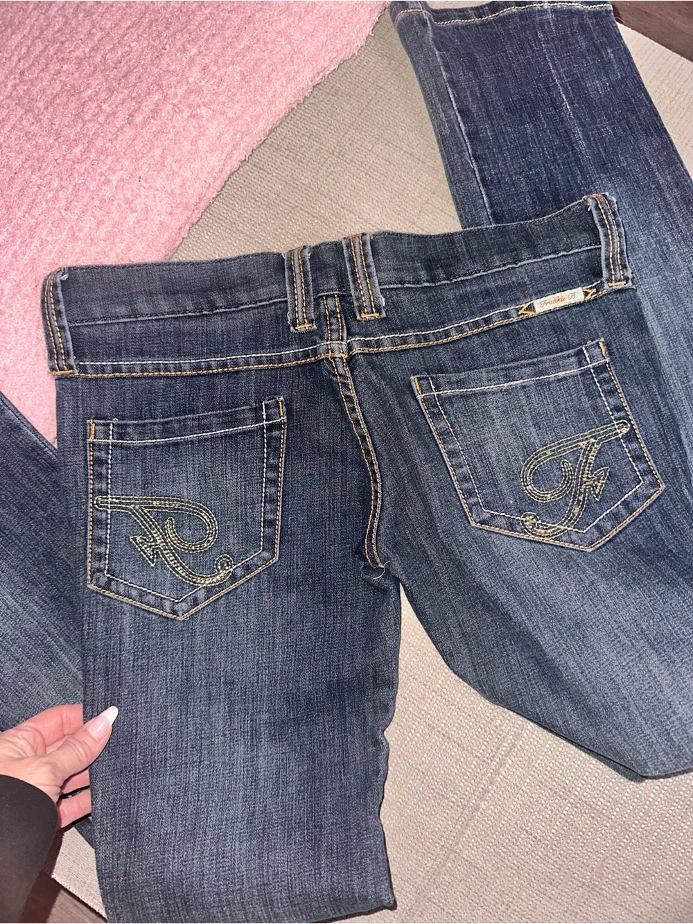Frankie B Embellished Dark Blue Women’s Jeans with Back Pocket Stitching